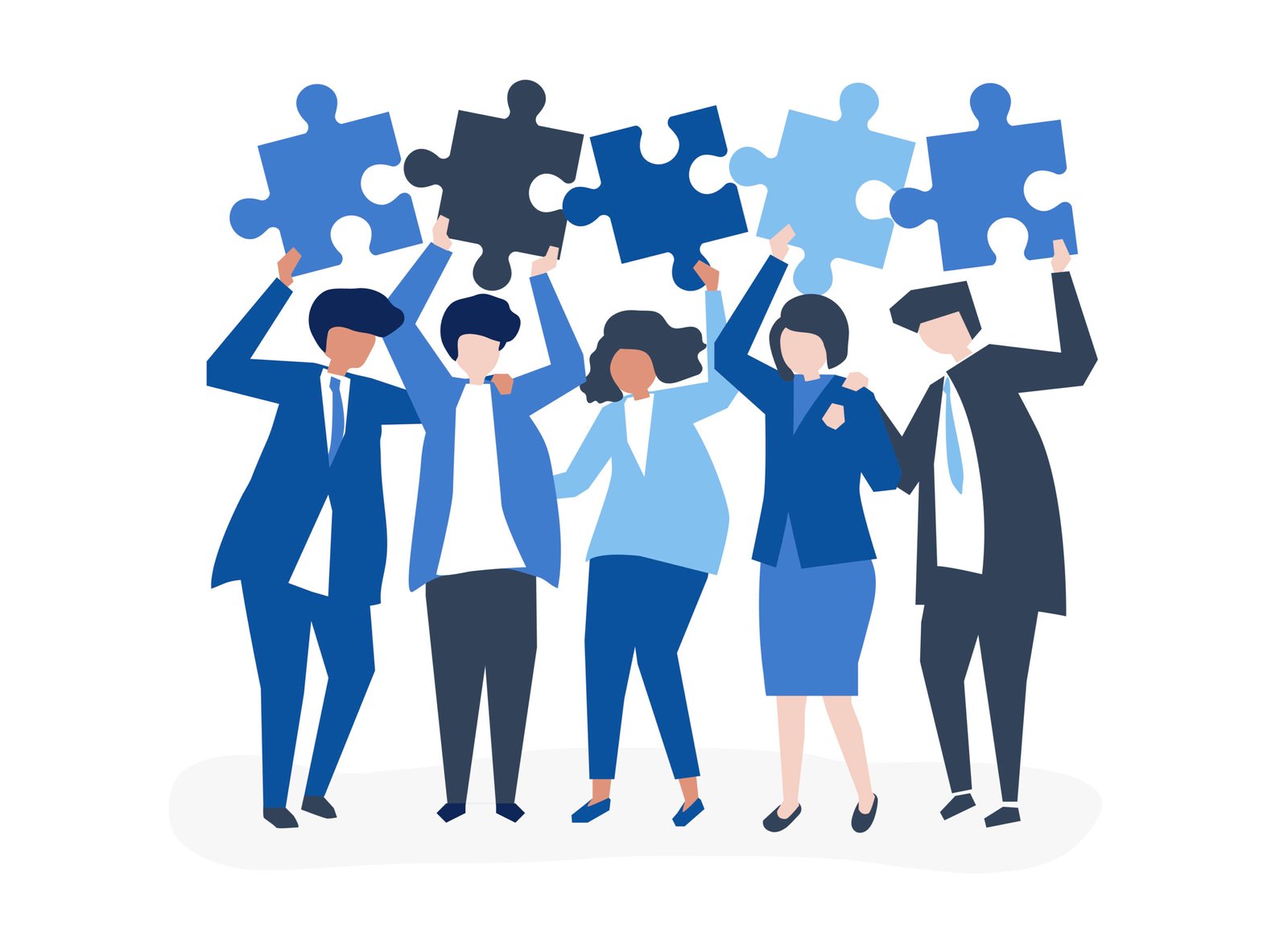 Character of business people holding puzzle pieces illustration